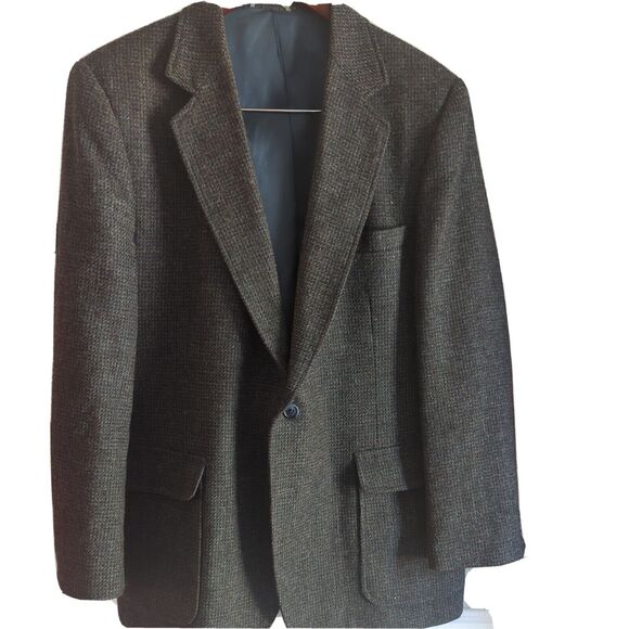 Men's VTG Imperial by Haggar Dark Grey Tweed Sports Coat 44" Wool 2 button - Picture 1 of 11
